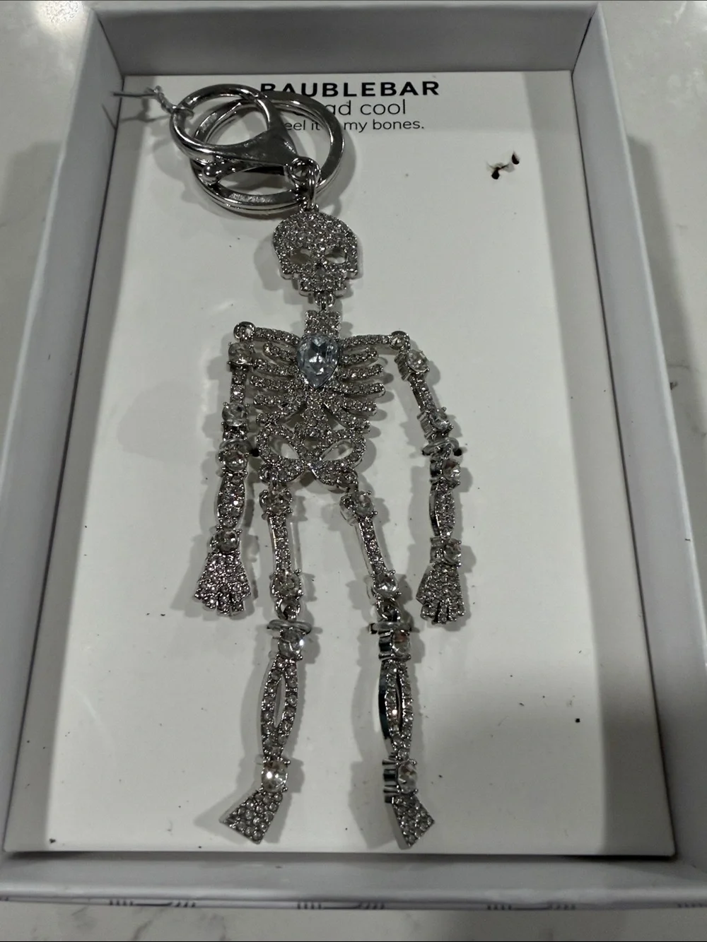 BaubleBar Silver Crystal Skeleton Key Charm
